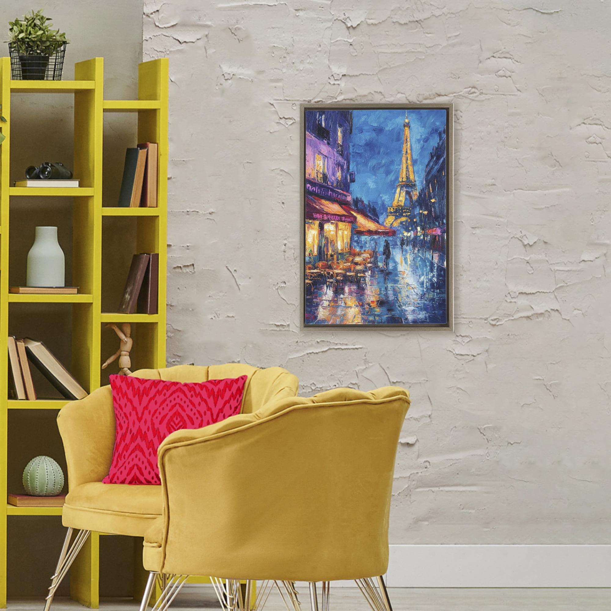 Stupell Industries Dusk Paris Street Scene Brown Framed Floater Canvas Wall Art, design by Petal Prints Design