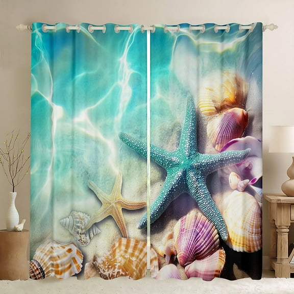 Erosebridal 3D Starfish Curtains for Living Room, Kawaii Seashell 30%-50% Blackout Curtains Set of 2 (38x45), Blue Ocean Curtains and Drapes (38x45), Window Curtains Bedroom Decor