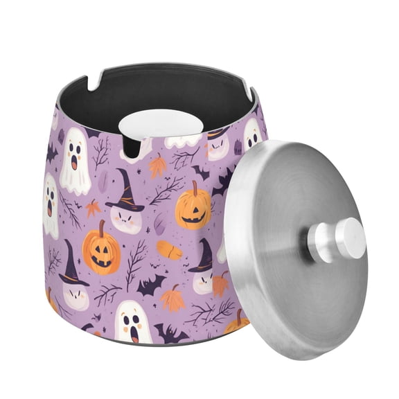 Yayeee Ashtray with Lid for Cigarette Smokeless Stainless Steel Home Ash Holder, Purple Cute Halloween