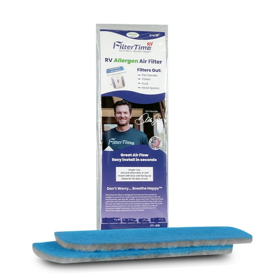 FilterTime Allergen RV Air Filter FT-416 Blue/White Polyester, 4"x16" for Coleman Mach AC, MERV 6