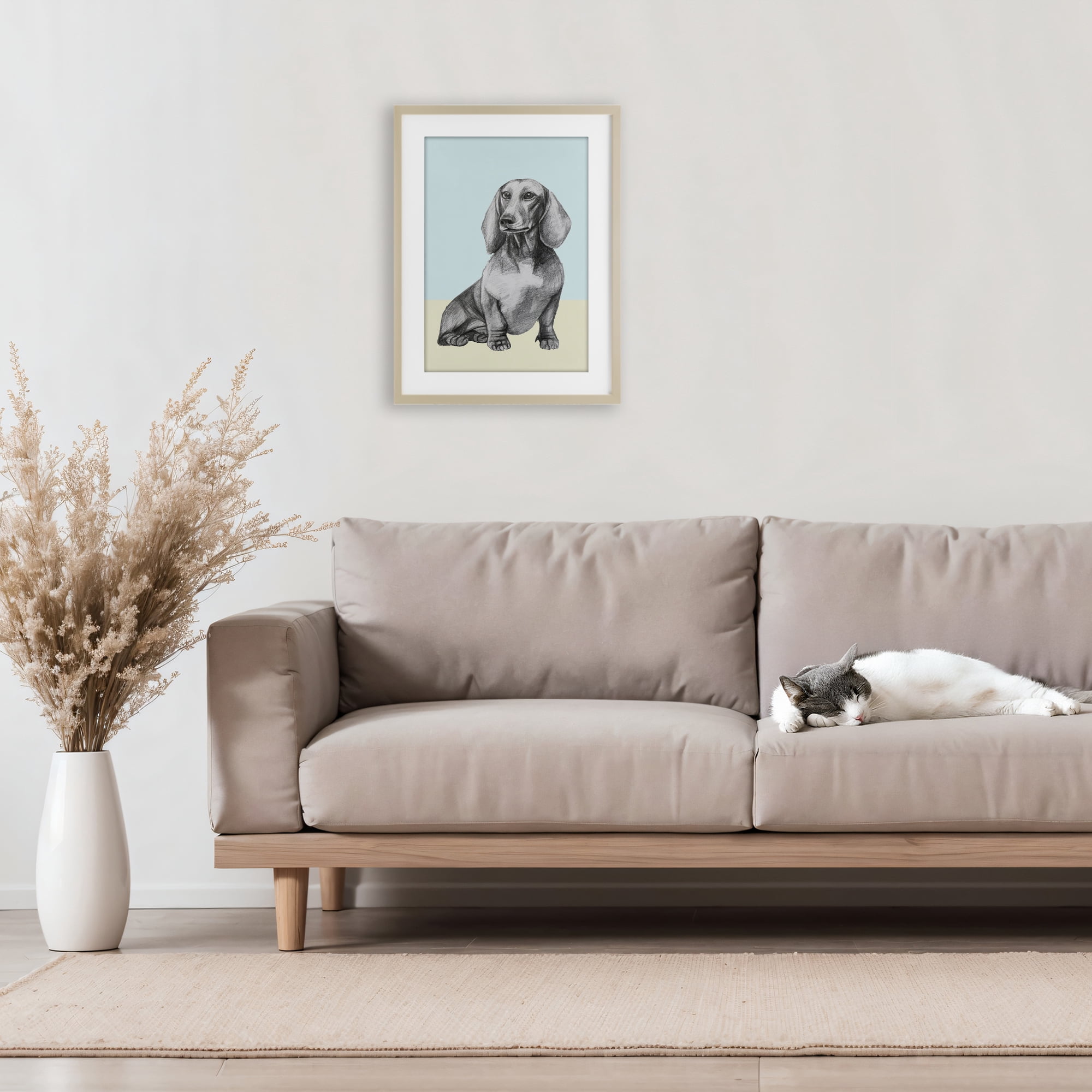 Stupell Industries Sitting Dachshund Sketch Birch Framed Print Under Glass, design by Violeta Vollmer