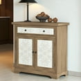 thumbnail image 2 of GZXS 34.65" Vintage Accent Cabinet with 2 Carved Floral Doors, 1 Drawer & Adjustable Shelf, Rustic Distressed Wood Storage Sideboard for Living Room and Bedroom, Antique Brown+White, 2 of 7