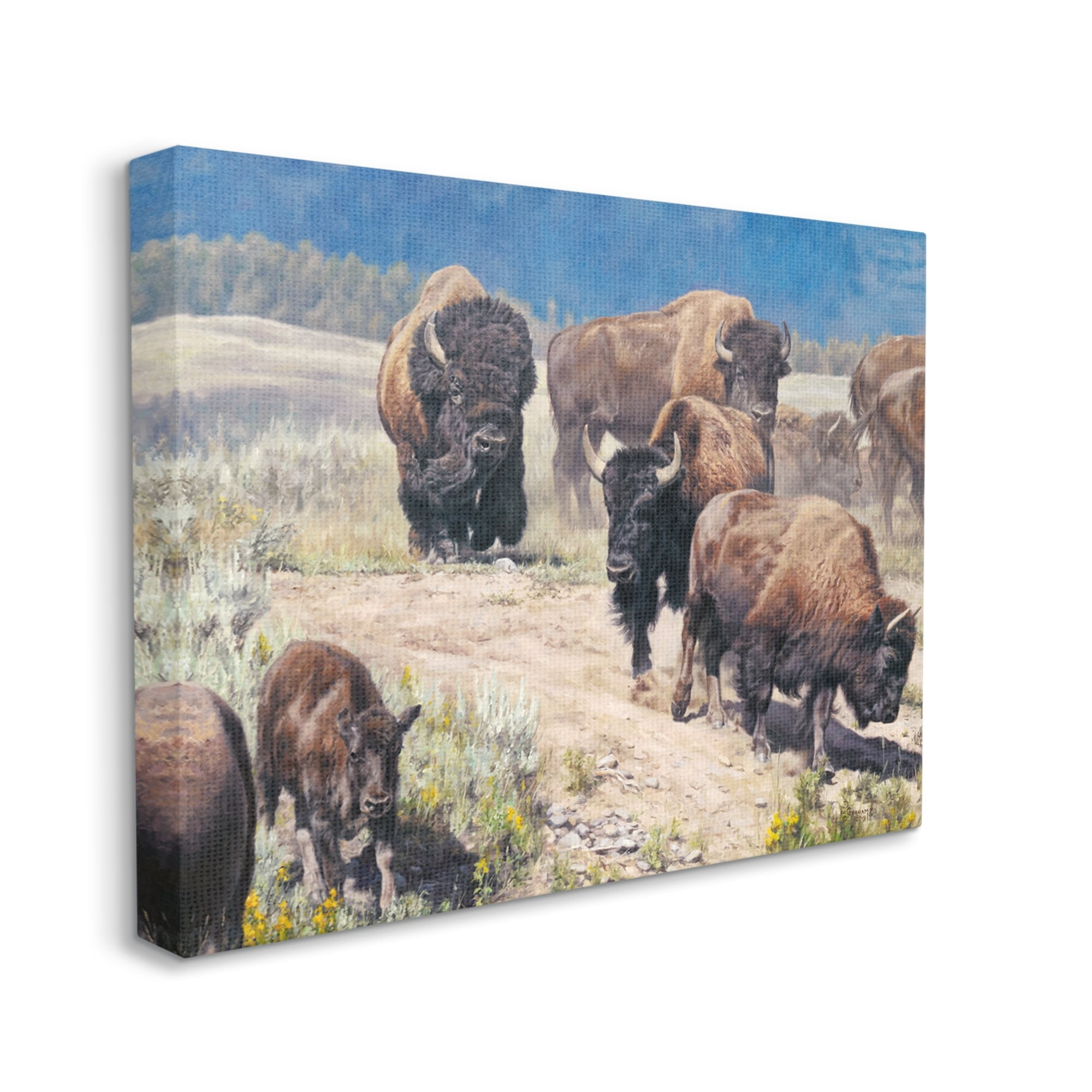 Stupell Industries Commander In Chief Bison Herd Animals & Insects Painting Gallery Wrapped Canvas Print Wall Art