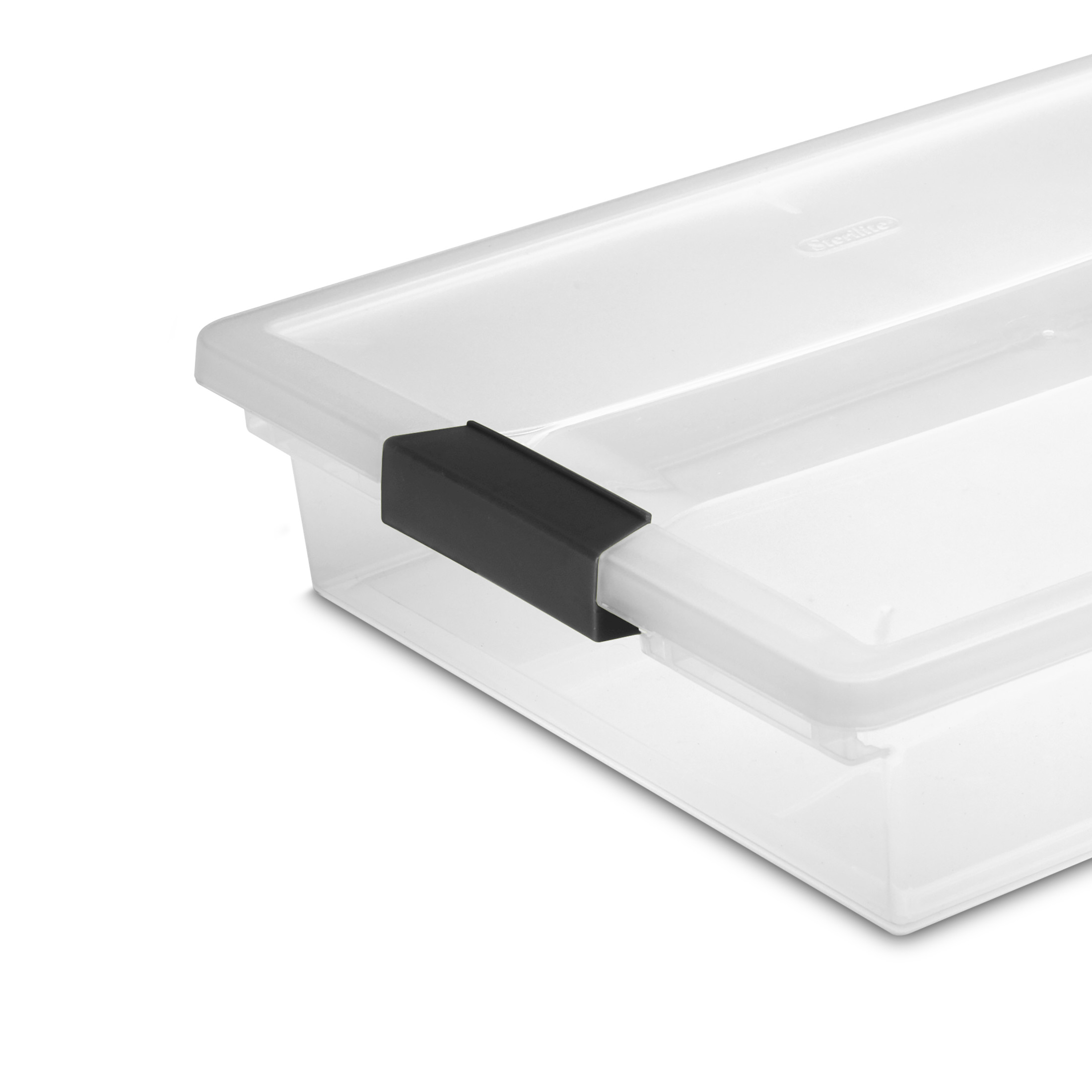 Sterilite Large Clip Box, Clear Plastic Storage Bin with Latching Lid, Fits Letter-Size Paper, Black Latches