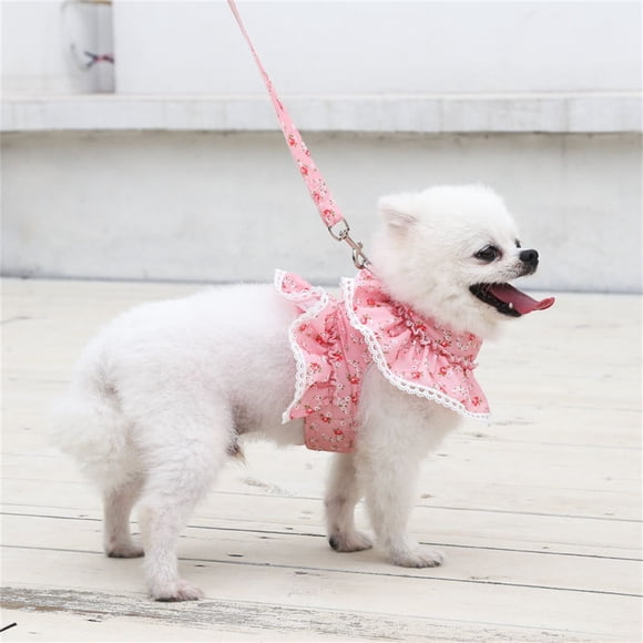 Floral Printed Pet Clothes Leash Set Outside Training Working Running Comfy Lace Neck Vest Harness Wild Halter Clothing Party M