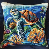 Latch Hook Pillow Kits DIY Cross Stitch Latch Hook Cushion Kit 17x17inch - Animal turtle