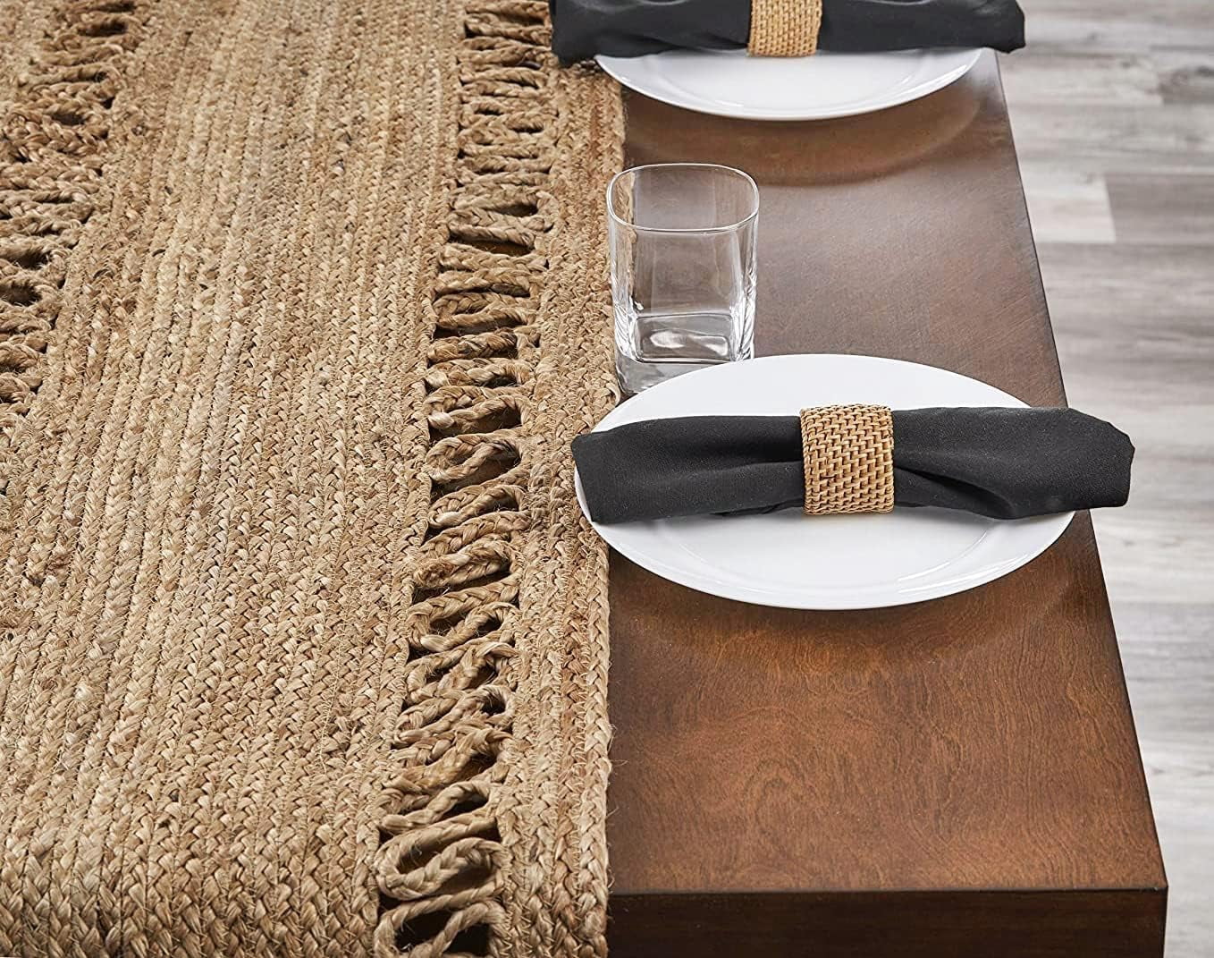 Indian Handmade Natural Jute Design Jute Table Runner Rug – 14 x 48 – Indian Handwoven Dining Table Décor, Kitchen, Coffee Table – Bohemian Farmhouse Decor