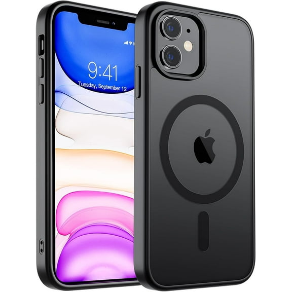 Magnetic for iPhone 11 Phone Case(Compatible with MagSafe)(Military Grade Drop Protection) Translucent Matte Shockproof Phone Cover,Black