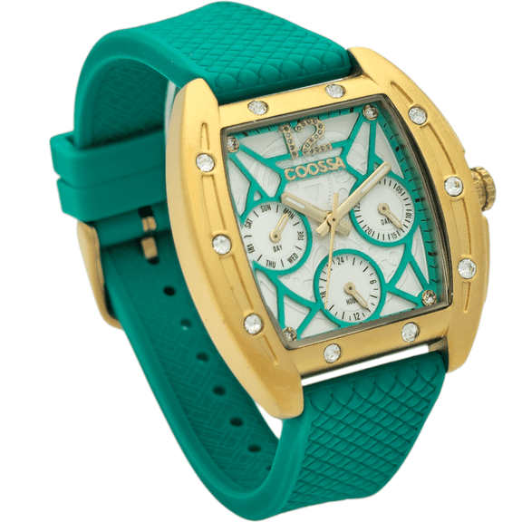 COOSSA ORIGINAL Special Edition Women Tonneau 35MM Gold Green Day-Date Watch