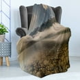 thumbnail image 4 of Nature Soft Flannel Fleece Throw Blanket, Alpine Lake with Stones Rocks in Crystal Water with Misty Fogy Clouds Image, Cozy Plush for Indoor and Outdoor Use, 70" x 90", Grey and White, by Ambesonne, 4 of 5