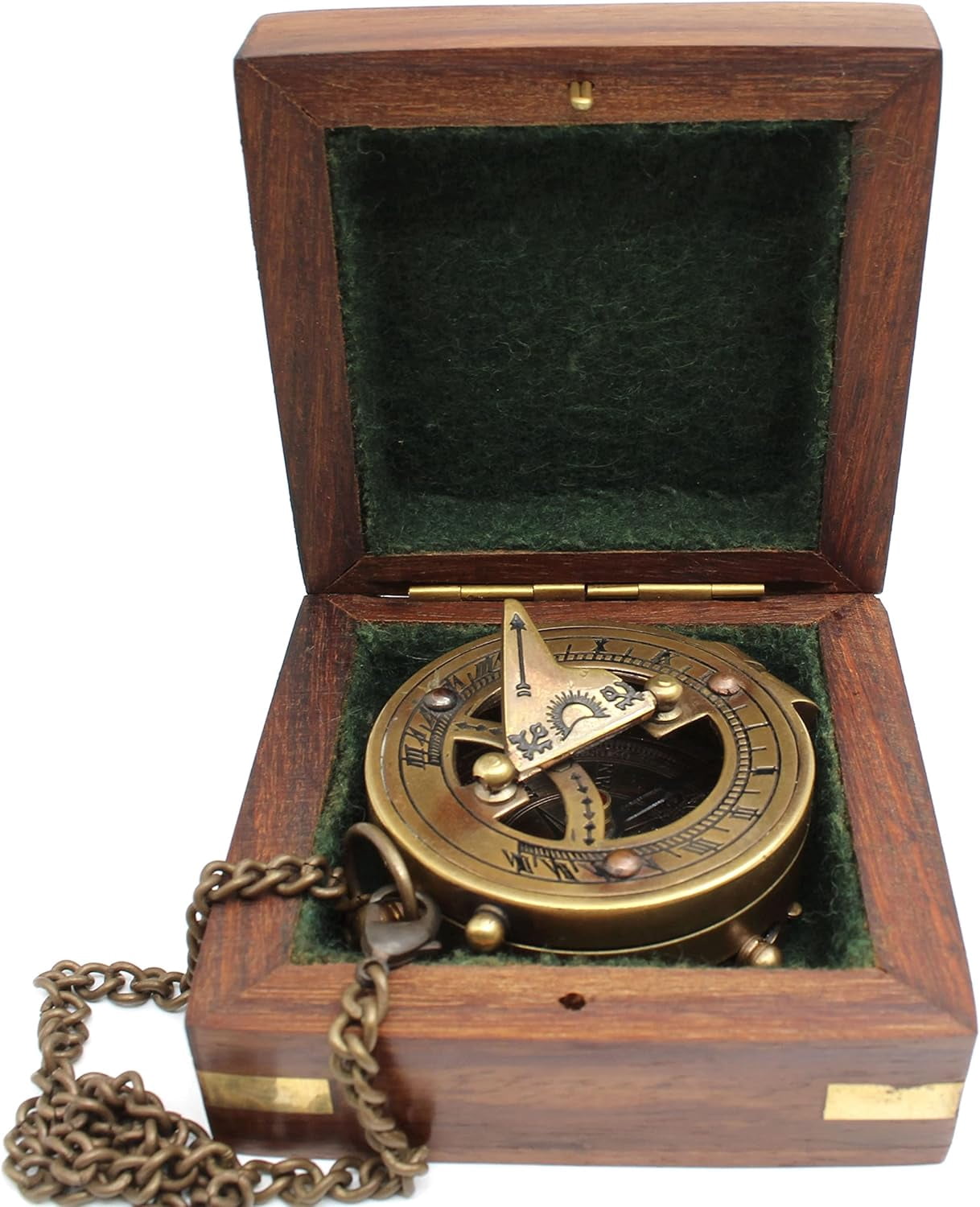 Brass Sundial Compass - Portable, Durable - Ideal for Camping, Hiking, Boating - Unique Home Decor - Jeweled Compass Needle