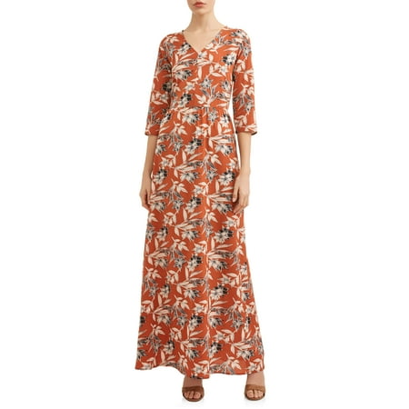 - Women's Elbow Sleeve Floral Maxi Dress