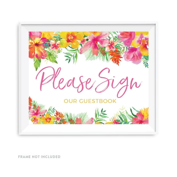 Tropical Floral Garden Party Wedding Party Signs, Please Sign our Guestbook, 8.5x11-inch