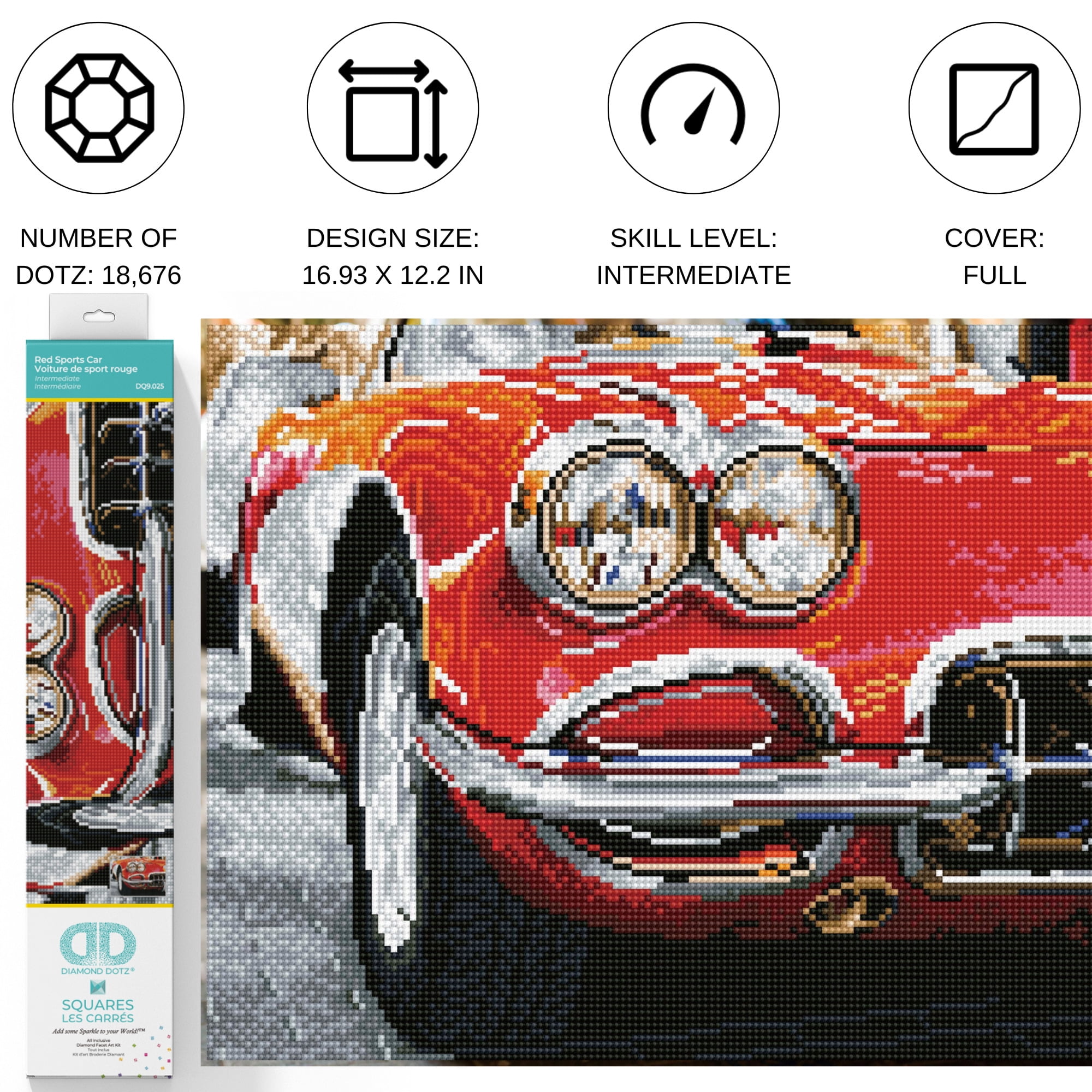 Diamond Dotz Red Sports Car  Diamond Painting Kits for Adults - Diamond Art Kits a Relaxing Creative Craft Kit with Dotz Gems  16.9"x12.2"