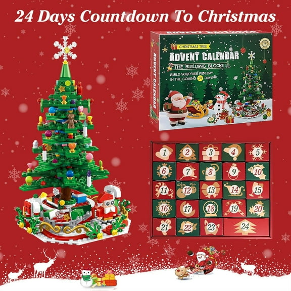 Christmas Tree Building Blocks Kit, 701 Pcs with 24-Day Countdown Calendar, Christmas Decor with 30 LED Lights, Novel Toy Set for Boys Girls Adults