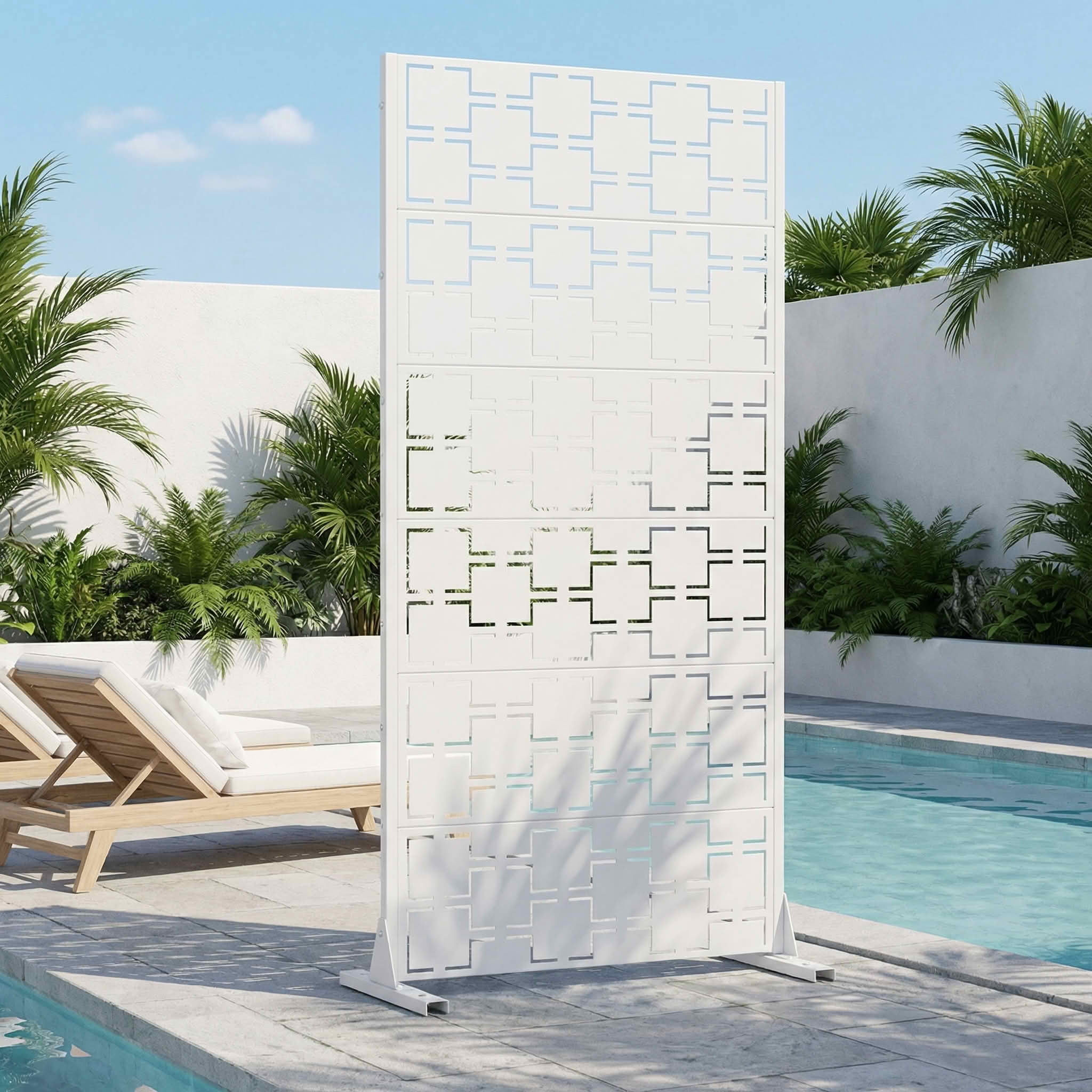 MAYEERTY 72x35x16 Inch White Galvanized Steel Privacy Screen, 6 Piece Set for Outdoor Garden