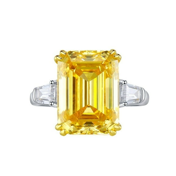 11*15MM Engagement Anniversary Ring 3 Stones Emerald Cut Cocktail Ring 925 Sterling Silver CZ Simulated Yellow Diamond Ring Jewelry Box Packed