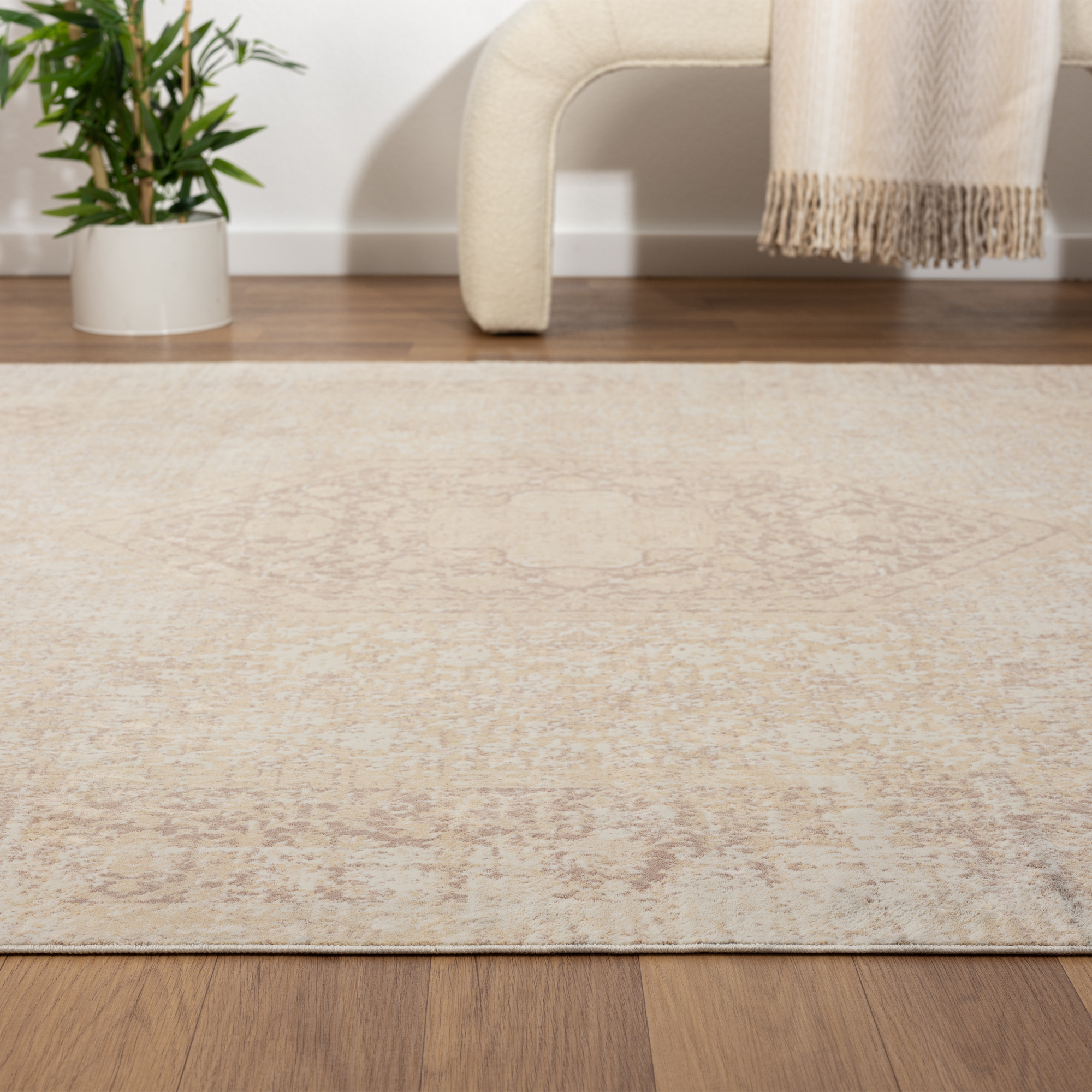 LR Home Brooke 7'10" x 9'10" Beige Medallion Waterproof Non-Slip Machine Washable Indoor Area Rug