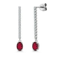 14K White Gold Ruby Red Mystic Topaz and White Lab Grown Diamond Long Liner Dangle Earrings for Women | 1.36 Cttw | Gemstone November Birthstone | Oval 6X4MM | White Gold Chain Drop Earrings