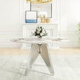 thumbnail image 4 of 53" White Round Dining Table, Sintered Stone Tabletop & Stainless Steel Silver, Seats 6, Room Table In White, Holds Furniture, 4 of 6