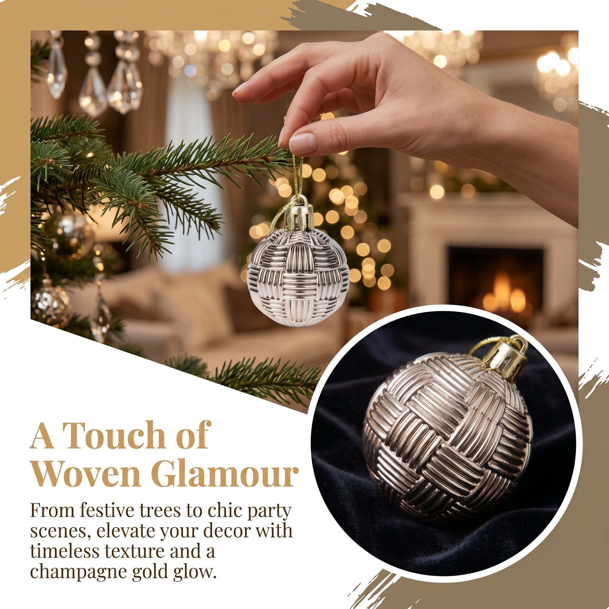 Unique Bargains 6Pcs Woven Texture Balls Mini Decorative Spheres Orbs Champagne 1.6"