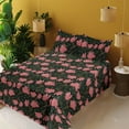 thumbnail image 2 of Ambesonne Magnolia Flowers Fitted & Flat Sheet with Shams 4 Pcs Set, Leaves Romantic, Queen, Pastel Pink Forest Green, 2 of 5