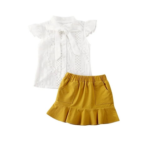 

Musuos Kids Baby Girl Sleeveless Lace T-shirt Tops+ Mini Skirt Outfit Clothes