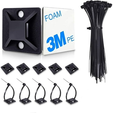 4/5" 100 Pack Zip Tie Mount With Cable Ties,Self Adhesive-backed Mounts For Wire Holder , Black Cable Management Clips Wall Anchors