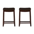 thumbnail image 3 of Linon Claridge Ensemble de Deux Tabourets de Comptoir en Bois avec Sièges en Similicuir Brun, 3 of 14