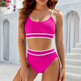 thumbnail image 2 of Sngxgn Bikini Set for Women Solid V Neck High Waisted Two Piece Swimsuit(Hot Pink,L), 2 of 5
