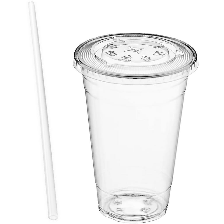 LONGRV Clear Plastic Cups with Straw Slot Lid , PET Crystal Clear