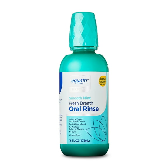 Equate Smooth Mint Fresh Breath Alcohol-Free Oral Rinse, 16 fl oz, Compare to TheraBreath® Fresh Breath Oral Rinse - Mild Mint
