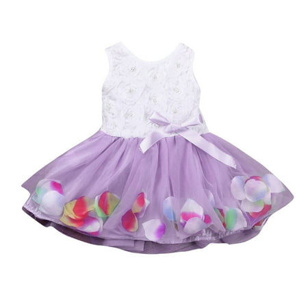 

Girls Dress Bowknot Tutu Petals Tulle Baby Flower Gown Outfits Dresses For Toddler Girls