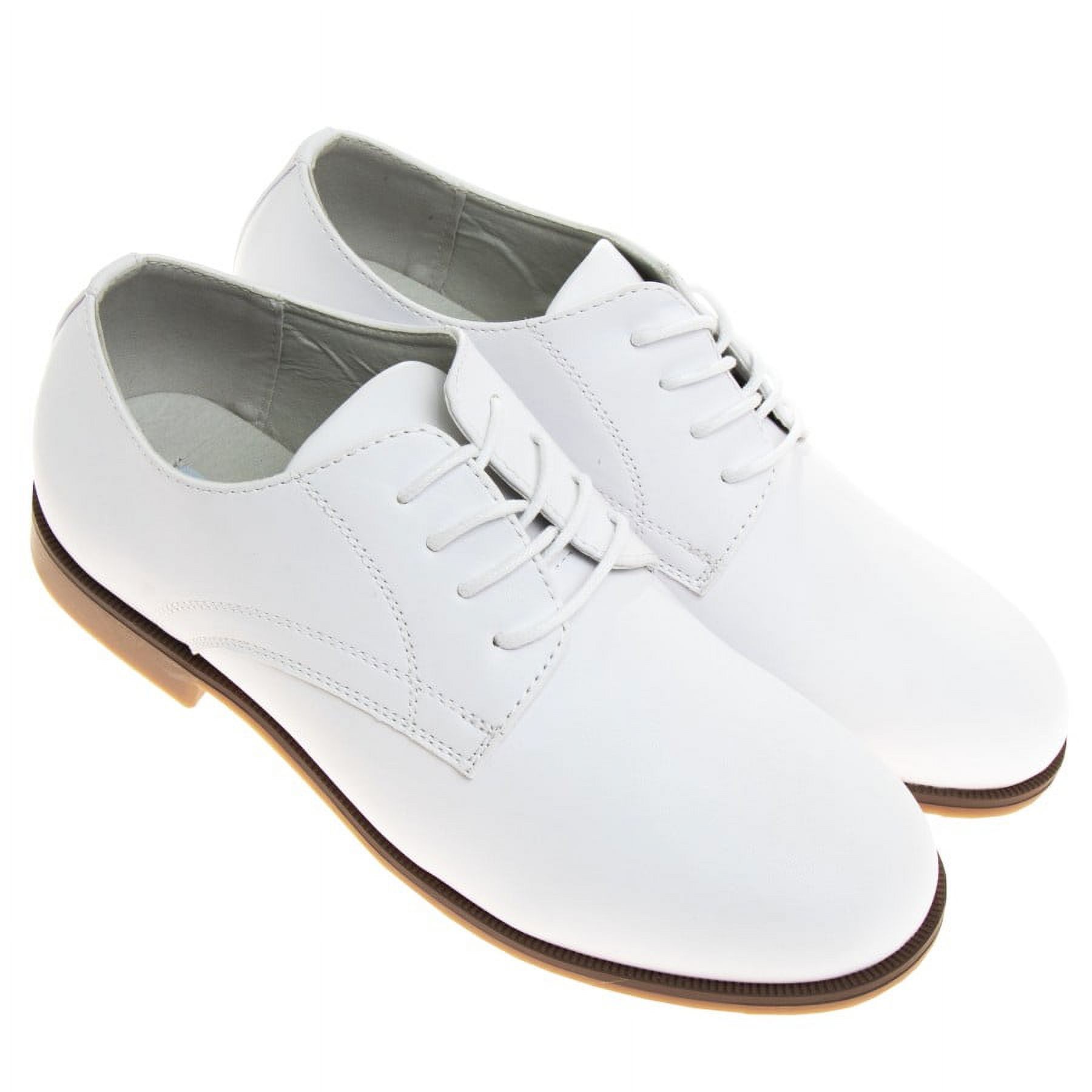 Josmo Boys Little Kids Classic Dress Shoes with Lace Up Closure, White, 2.5