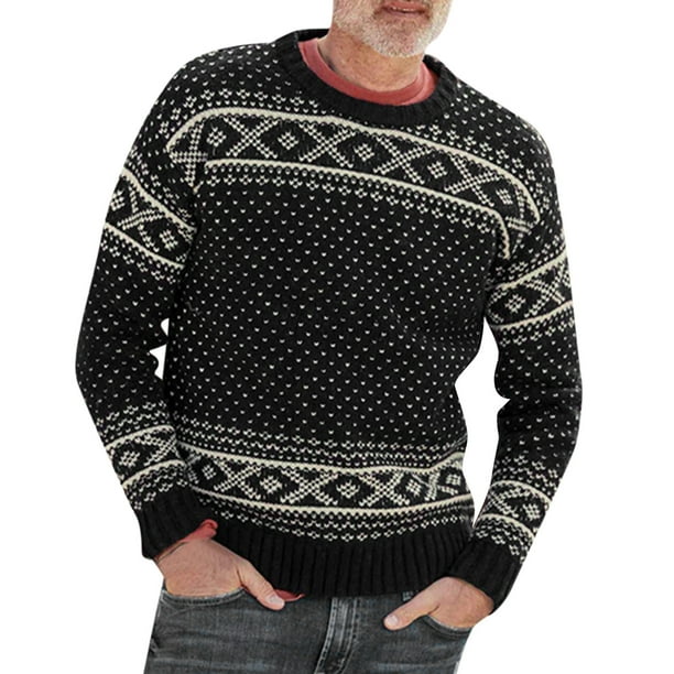 Gibobby Suéter hombre Suéter de cuello redondo para hombre, casual, manga larga, color sólido, punto grueso, suéter suave(Negro,Grande)
