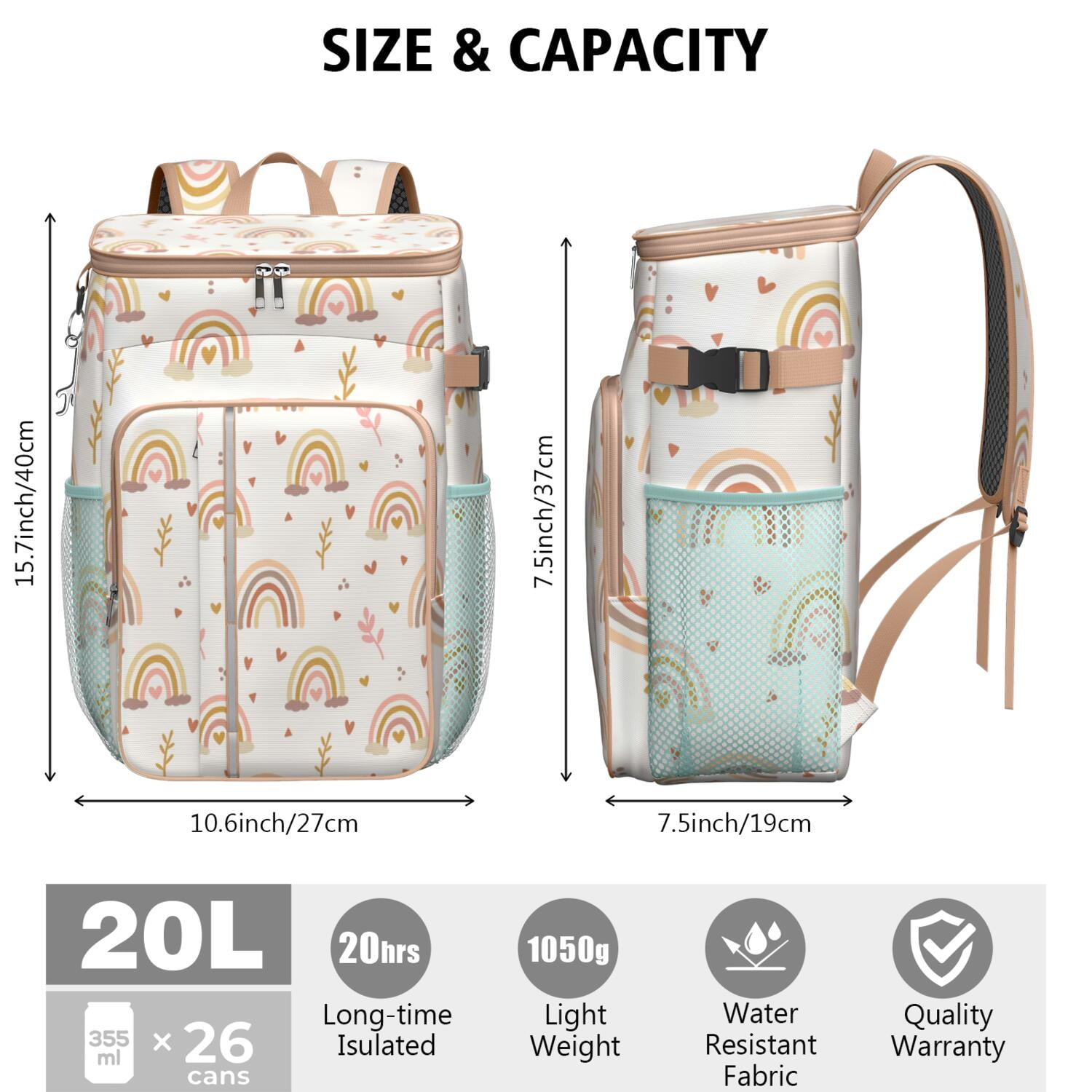 Rainbow Cartoon Cooler Backpack Insulated Waterproof Leak Proof Insulated Cooler Backpack Lightweight Lunch Picnic Camping Backpack Cooler for Men Women