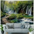 thumbnail image 4 of Fenyluxe Green Nature Landscape Tapestry Rainforest Tapestry Waterfall Tapestries River Wooden Bridge Wall Hanging Tapestry For Living Room Bedroom Dorm Home Decor 50x40inch, 4 of 6