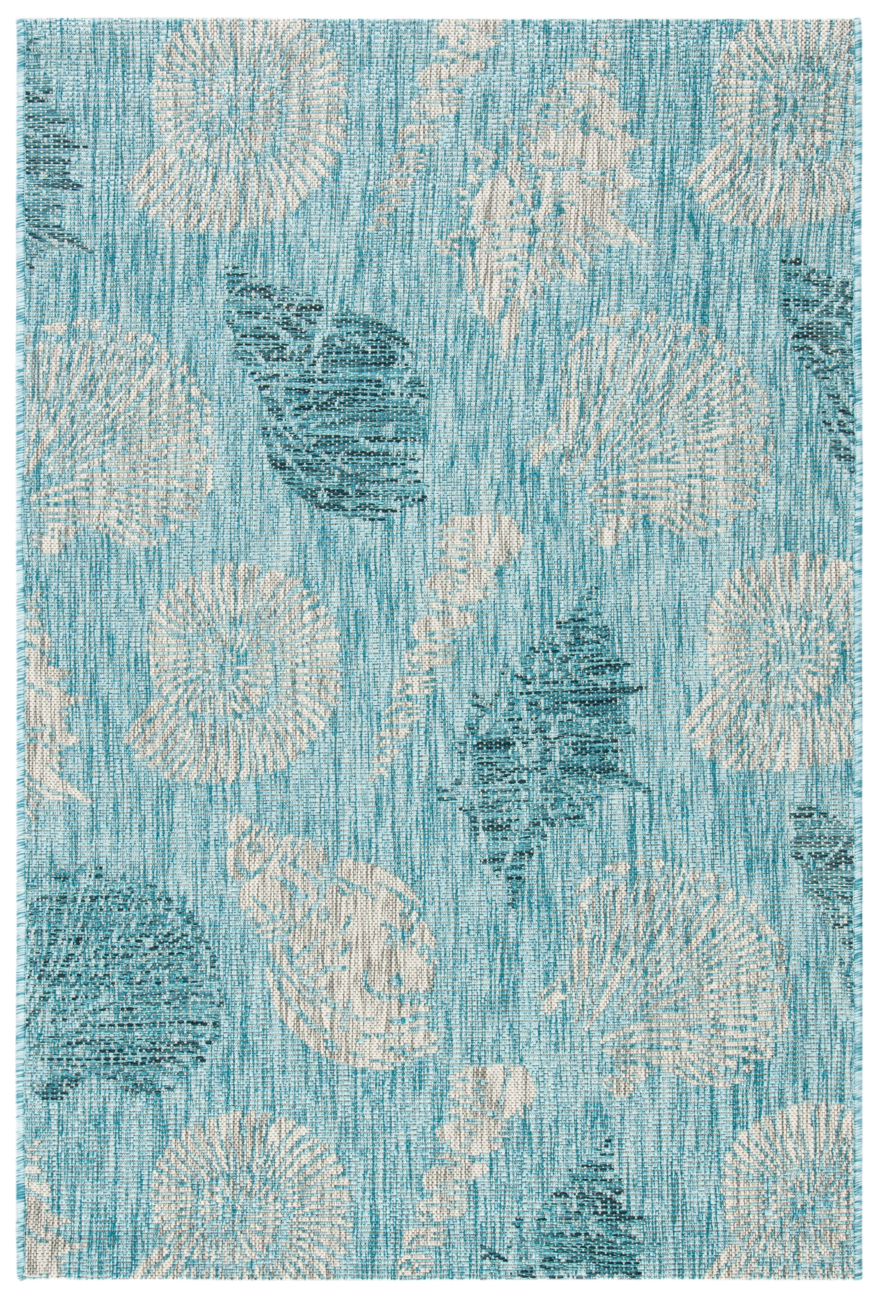 SAFAVIEH Courtyard Larry Geometric Indoor/Outdoor Area Rug, Aqua/Cream, 4' x 5'7"