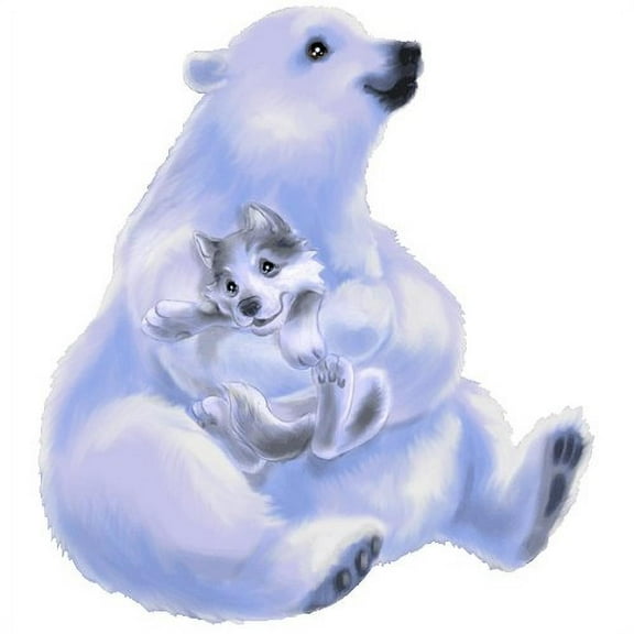 Wallhogs Polar Bear with Wolf Cutout Wall Decal