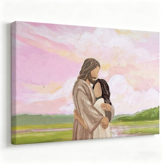 Jesus Embracing Woman Canvas Wall Art, Christian Faith Painting, Inspirational Religious Artwork, Soft Pastel Spiritual Decor For Home Decoration 8*12