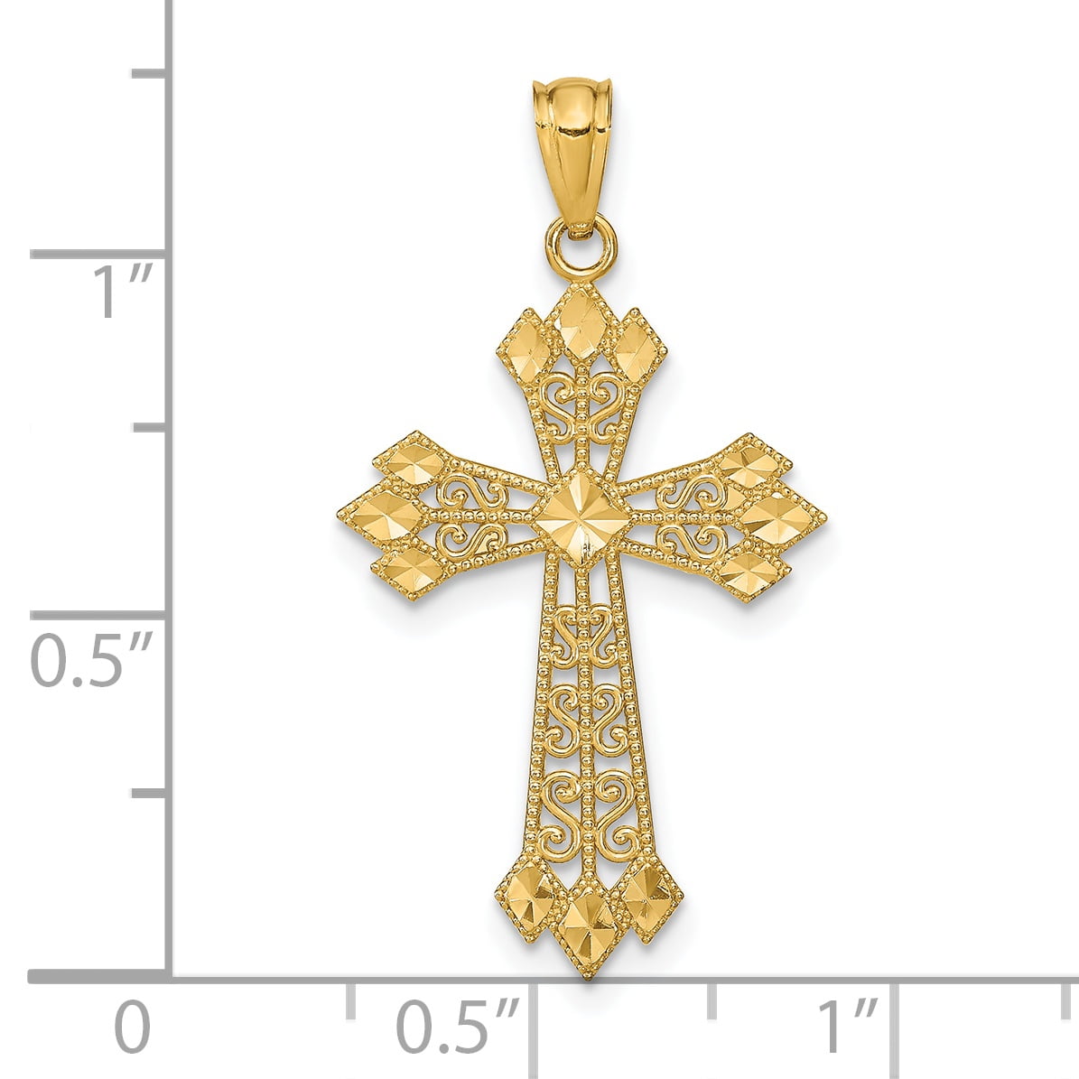14k Yellow Gold Filigree Cross Religious Pendant Charm Necklace Fleur ...