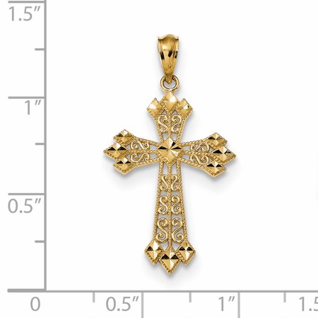 14k Yellow Gold Filigree Cross Religious Pendant Charm Necklace