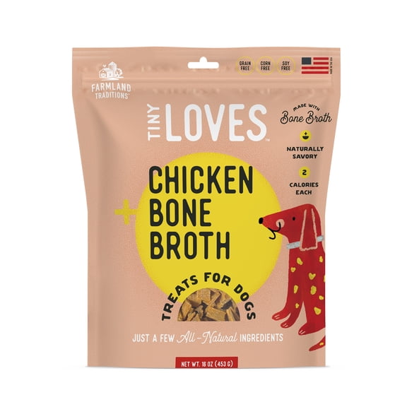 Farmland Traditions Tiny Loves Jerky Trainer Treats for Dogs w/Bone Broth (Chicken, 16 oz.)