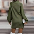 thumbnail image 4 of Stichou Womens Sweater Dress Knitted Long Sleeve Casual Pleated Plain Dress Fall Winter Fashion Mock Neck Midi Dress Army Green 2XL, 4 of 9