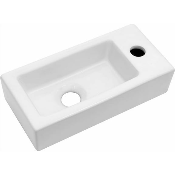 Dcolora 14.5"x7" Small Wall-Mounted Bathroom Sink – White Ceramic Porcelain Floating Sink, Space-Saving Rectangular Design, Right-Hand Installation for Small Bathrooms