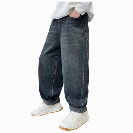 NIEWTR Boys Wide Leg Jeans for Teen Boys Street Loose Fit Straight Kids Fashion Denim Pants Casual Trendy Sports Hip Hop Jeans