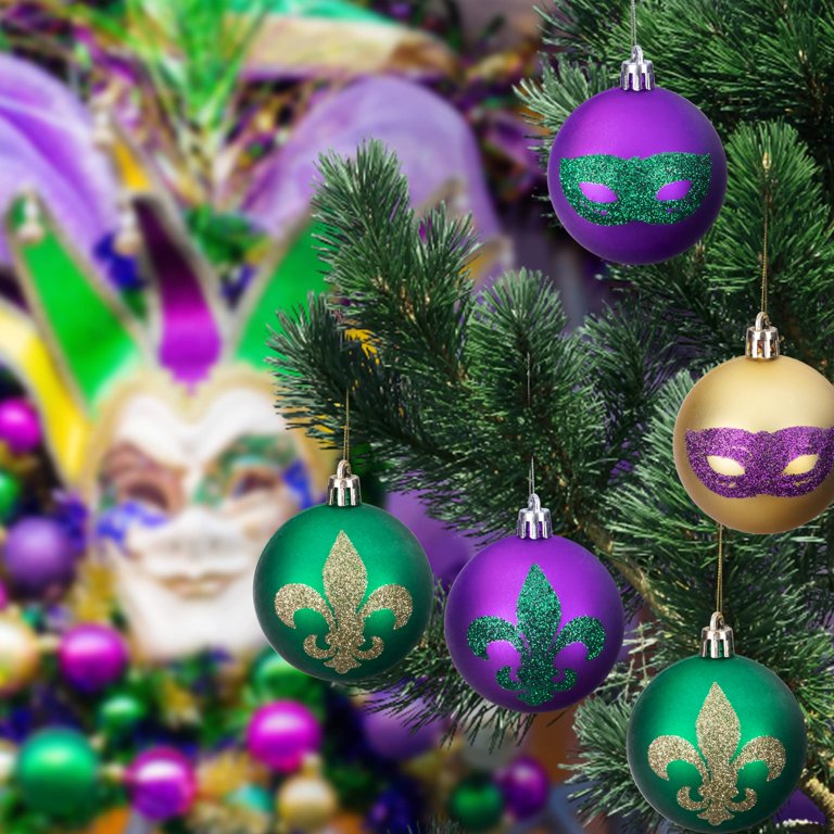  Mardi Gras Ball Ornaments Purple Green Yellow Carnival