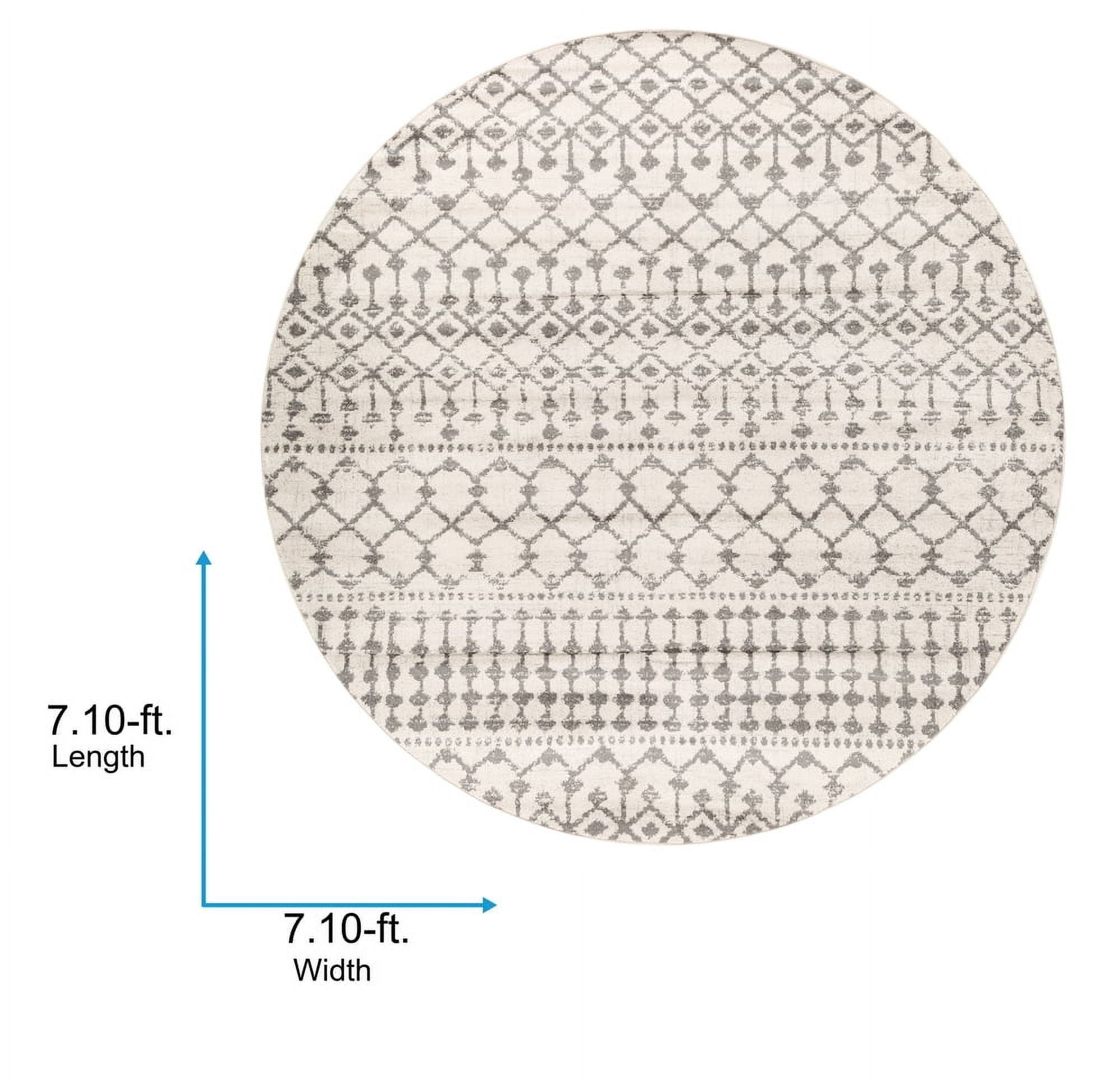 Livabliss Area Rugs for Living Room, 9ft Round Chester Global Beige Round Rug, Bedroom Dining Room Home Decor Stain Resistant Carpet (7'10" x 7'10")
