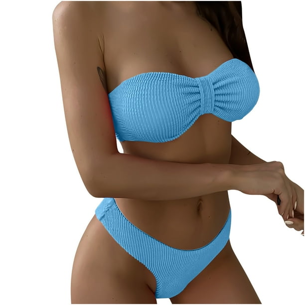 Bandeau Bikini Set for Women Off Shoulder Twisted Strapless Bikinis