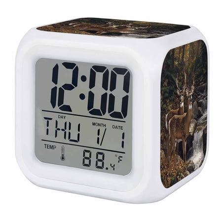Forest Deer Digital Alarm Clock for Bedrooms, Smart LED Alarm Clock with 7 Color Changing Night